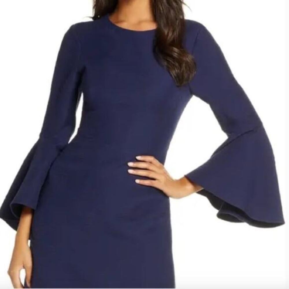 NWT Lilly Pulitzer Kayla stretch dress Navy Blue bell flare sleeve size 14